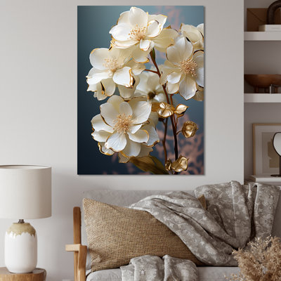 Hortensia baroque blanc et or II - hydrangées, art mural