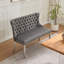 Banc en velours pour causeuse double, sièges de cuisine et de salle à manger, banc capitonné à 2 places avec boutons faits à la main, dossier à oreilles, pieds en acier inoxydable argenté brossé, gris-123030176-122968089
