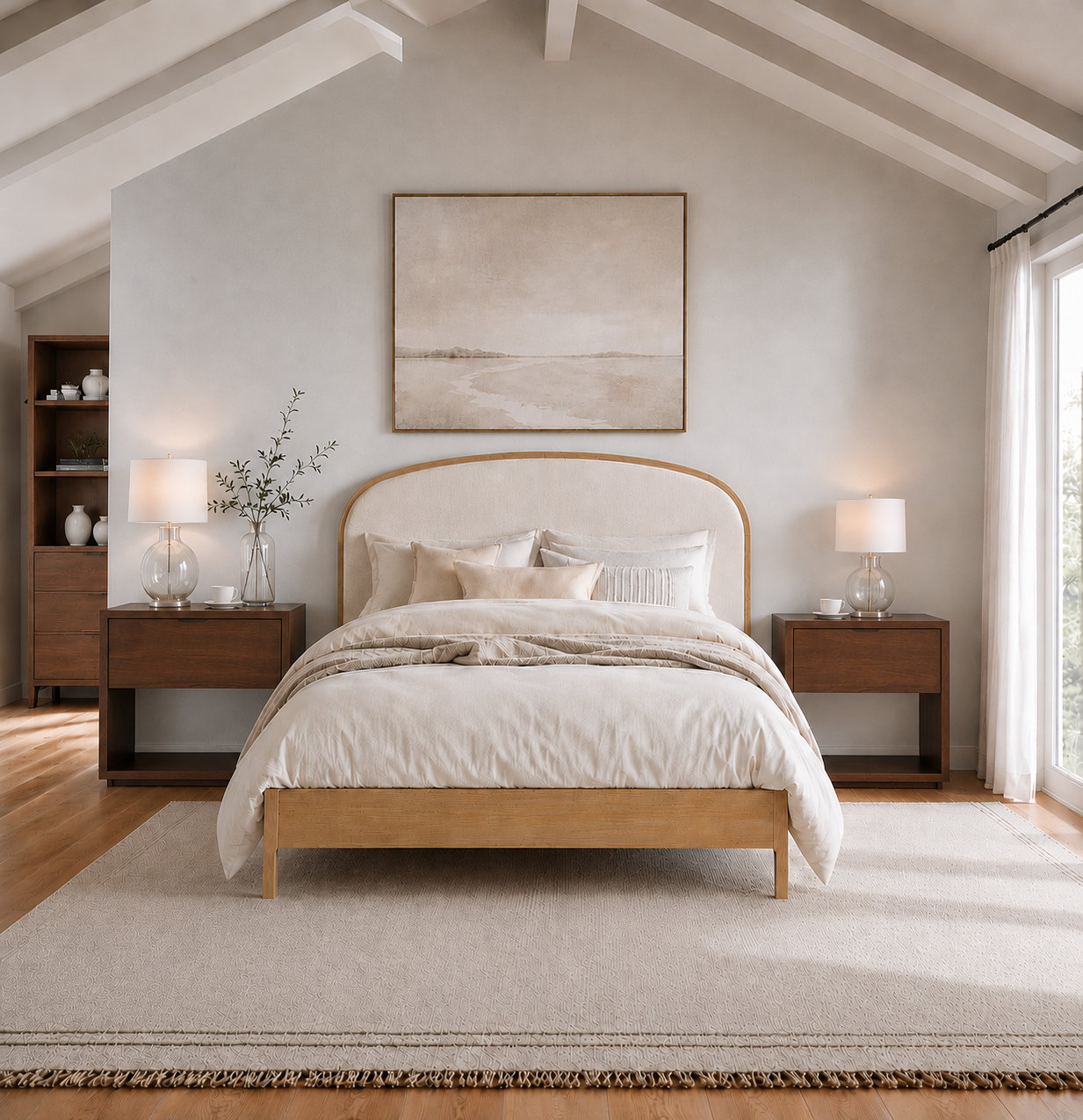 Seabrook Wood Bed with Upholstered Headboard, Brown, King