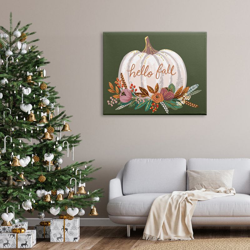 «Autumnal Hello Fall», citrouille, gourde et botanique, H 36 po x l 48 po x P 1,5 po, Toile tendue