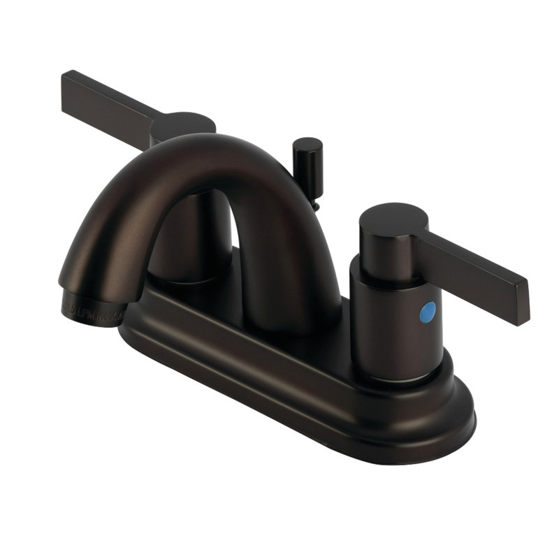 Kingston Brass NuvoFusion Two-Handle 3-Hole Deck Mount 4" Centerset Bathroom Faucet with Plastic Pop-Up, Oil Rubbed Bronze