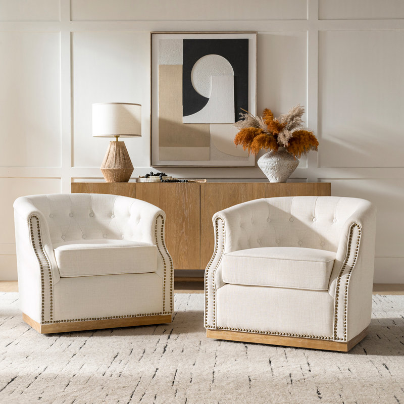 Fauteuil pivotant en tonneau capitonné l 31 po Legend, Ivoire ivoire