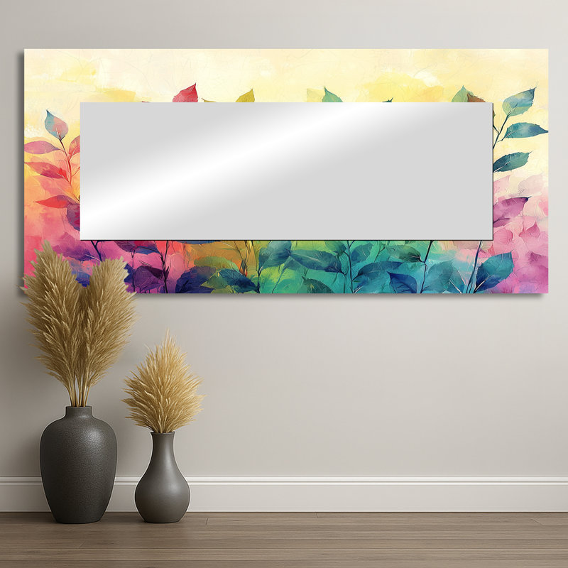Neon Plants Pop Art - Floral Herbs Large Mirror Wall Decor - Printed On Metal, 28" x 60"