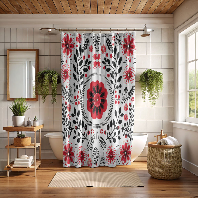 Rideau de douche 1 pièce Scandinavian Blossoms, H 74 po x l 71 po
