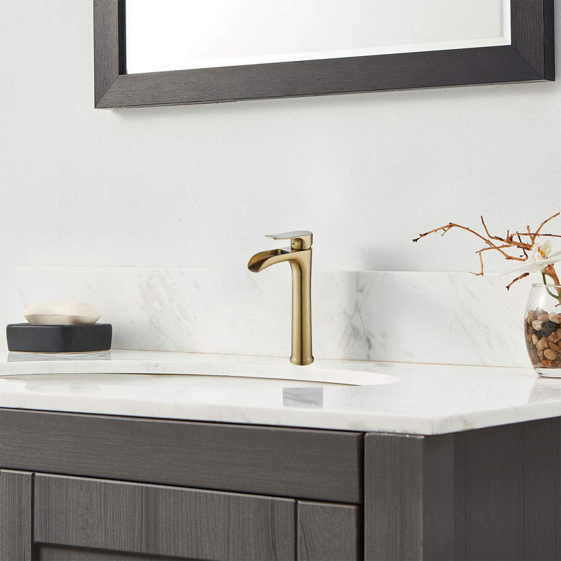 Tall Single Handle Waterfall Vessel Sink Faucet With Pop-Up Drain, Brushed Gold