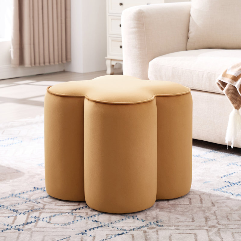 Leiani 18.5" Wide Boulce/Velvet/Linen Upholstered Ottoman, Tan Velvet