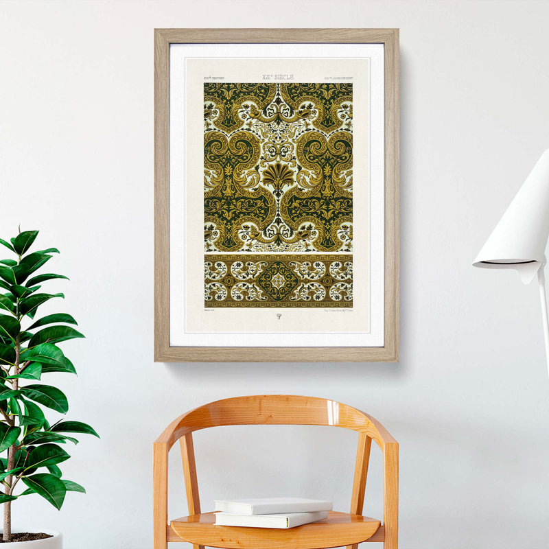 Ornate 17th Century Pattern by Albert Racinet - Picture Frame Painting Print, 48cm H x 36cm W x 2cm D, Oak Framed