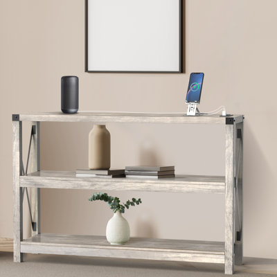 Darletha 47.2'' Console Table - bookcase with 2 USB Ports, 2 Power Outlets, 3-Tier Storage Shelves