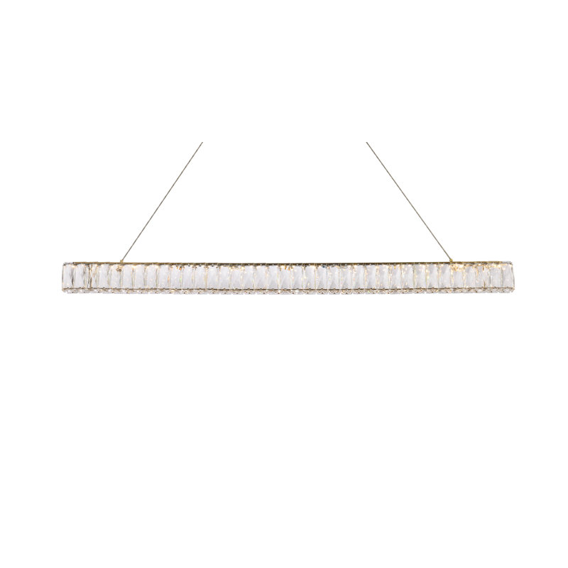 Luminaire suspendu carré / rectangulaire à DEL avec détails en cristal pour îlot de cuisine, H 3 po x l 47 po x P 2 po