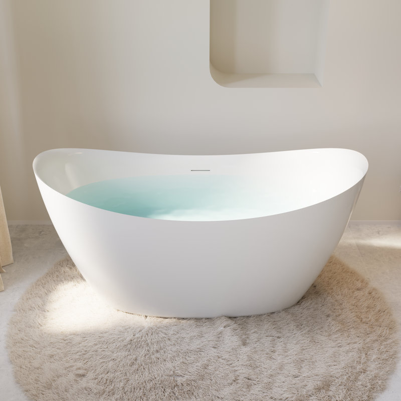 60 Inch,56-Gallon Freestanding Soaking Bathtub, 100% Pure Virgin Acrylic With Drain And Overflow,Glossy White