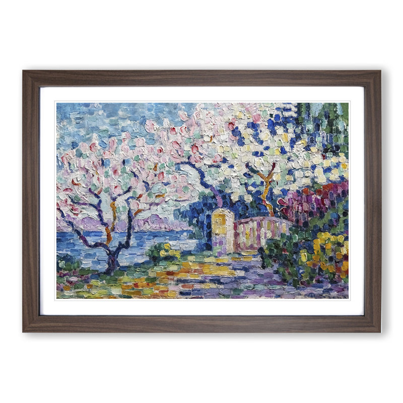 Blossoming Almond Trees by Paul Signac - Picture Frame Graphic Art, Walnut, 27cm H x 36cm W x 2cm D