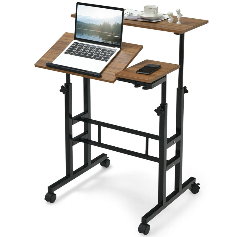 Linco Adjustable Metal Base Standing Desk, Brown/Black