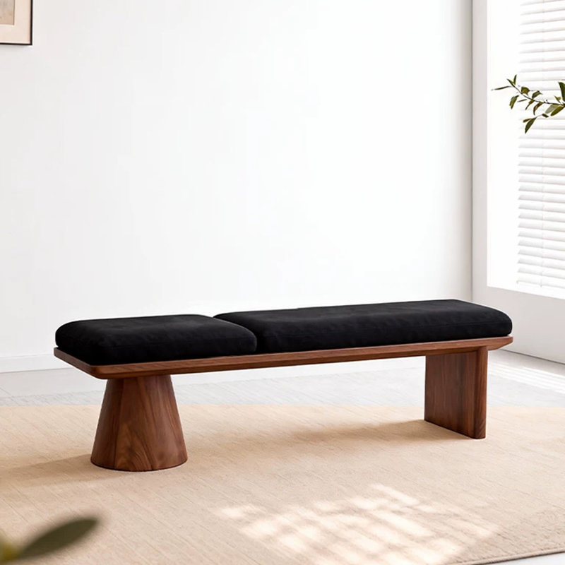 Banc rembourré en bois massif noir, H 17,72 po x l 47,24 po x P 13,78 po, Noir