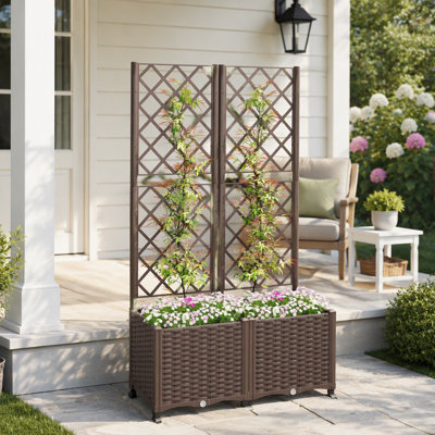 Jardinière pour jardin surélevée avec treillis et roues verrouillables pour plantes grimpantes et légumes