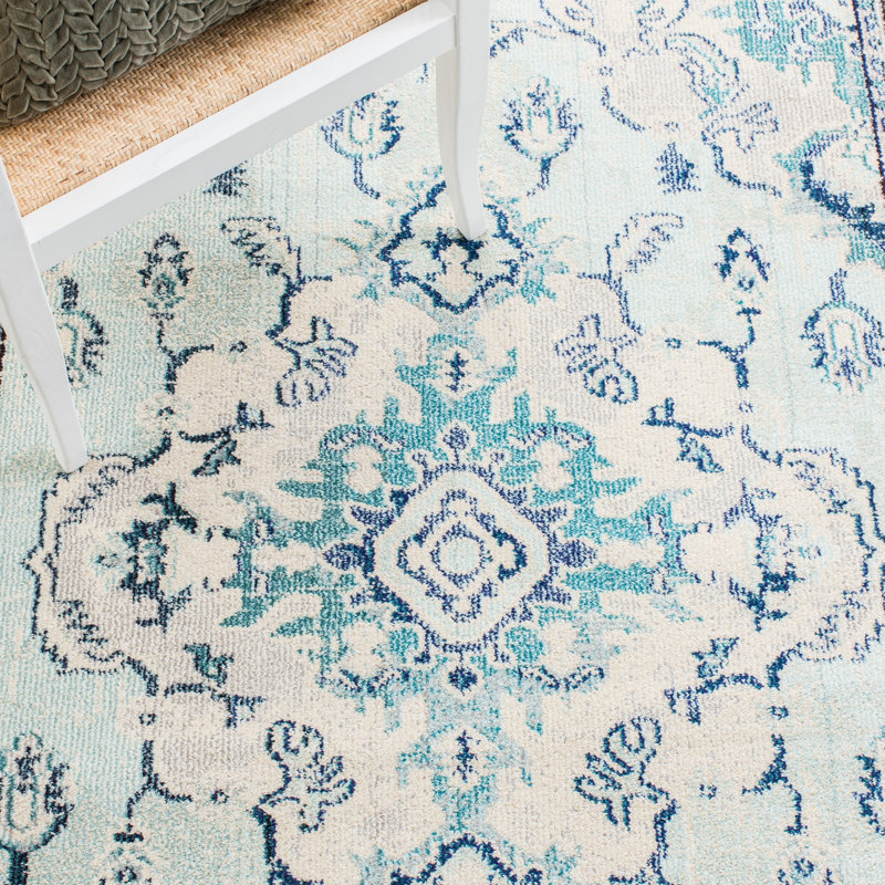 Almyra Oriental Area Rug, Rectangle 4' x 5'7", Light Blue/Ivory