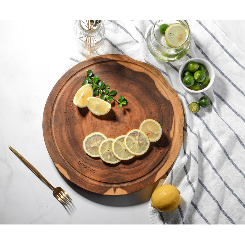 Acacia Wood Round Cutting Board with Juice Groove, 12-inch