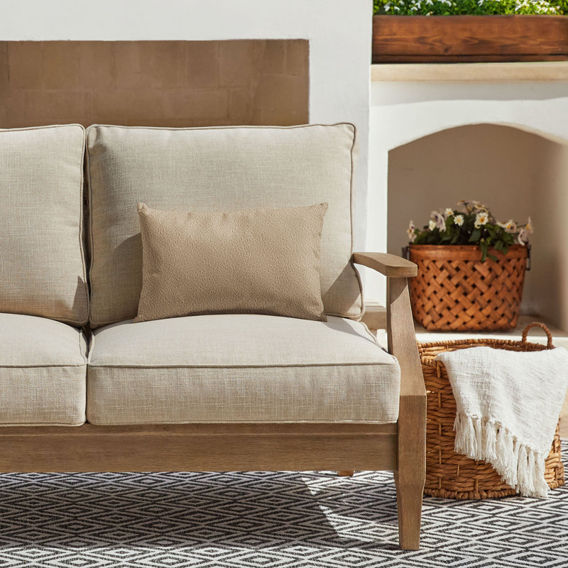Solid Colour Outdoor Reversible Throw Pillow, Tan, 13"H x 20"W