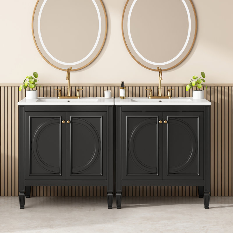 Ensemble de meuble-lavabo en bois massif Eshin, Noir