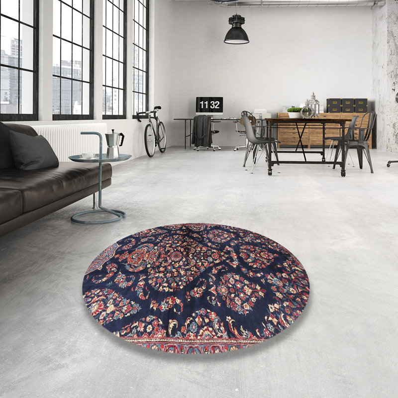 Tapis rouge/bleu traditionnel, Rond 3 pi