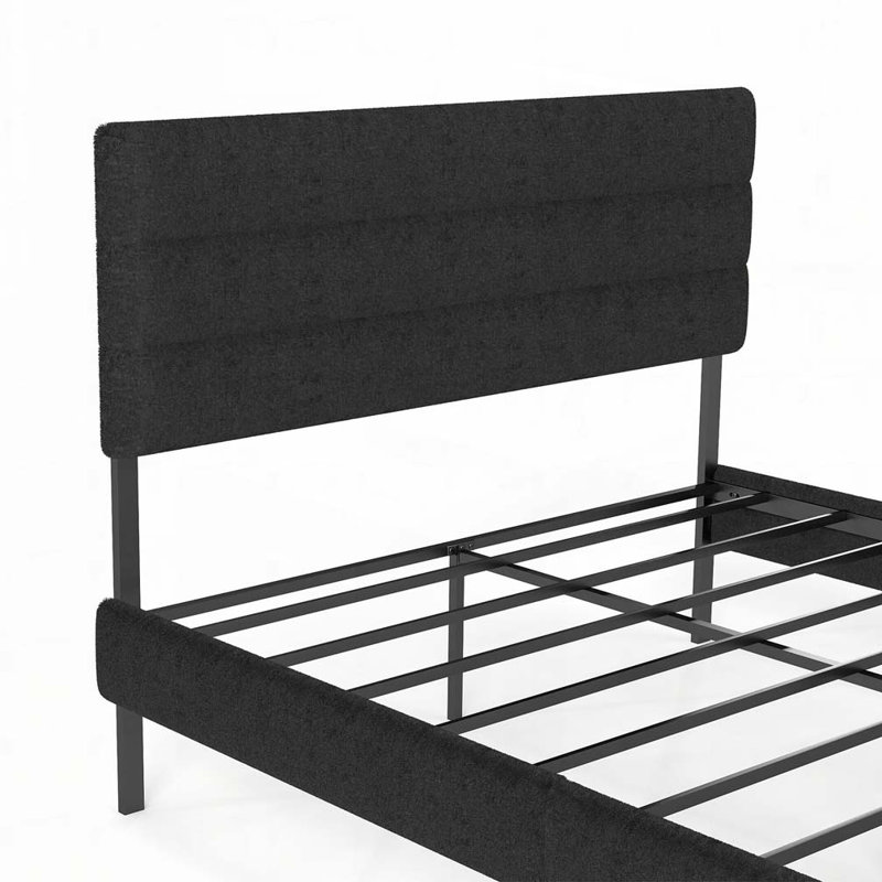 Structure de lit plateforme tapissier, Gris, Grand lit