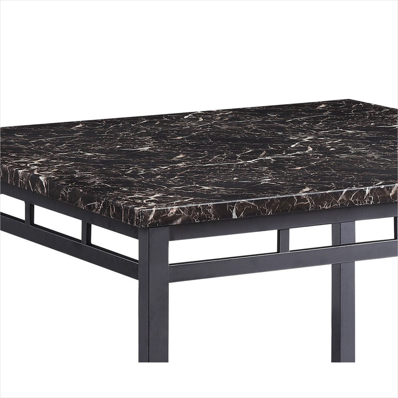 Ensemble de salle à manger 5 pièces à hauteur de comptoir avec table ronde en faux marbre et 4 chaises en noir élégant, idéal pour les petites cuisines