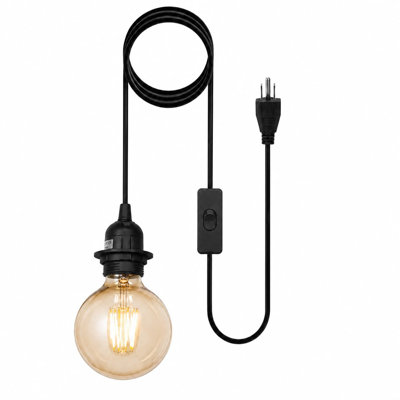 Plug-In Pendant Light Cord Kit, E26 Black Hanging Light Socket with On/Off Switch and 4m Cord for DIY Ceiling Pendant Lamps