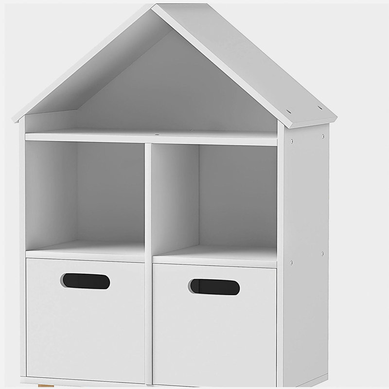 Bibliothèque à 3 niveaux avec deux tiroirs, idéale pour les pièces, les chambres à coucher, les chambres de bébé, blanc