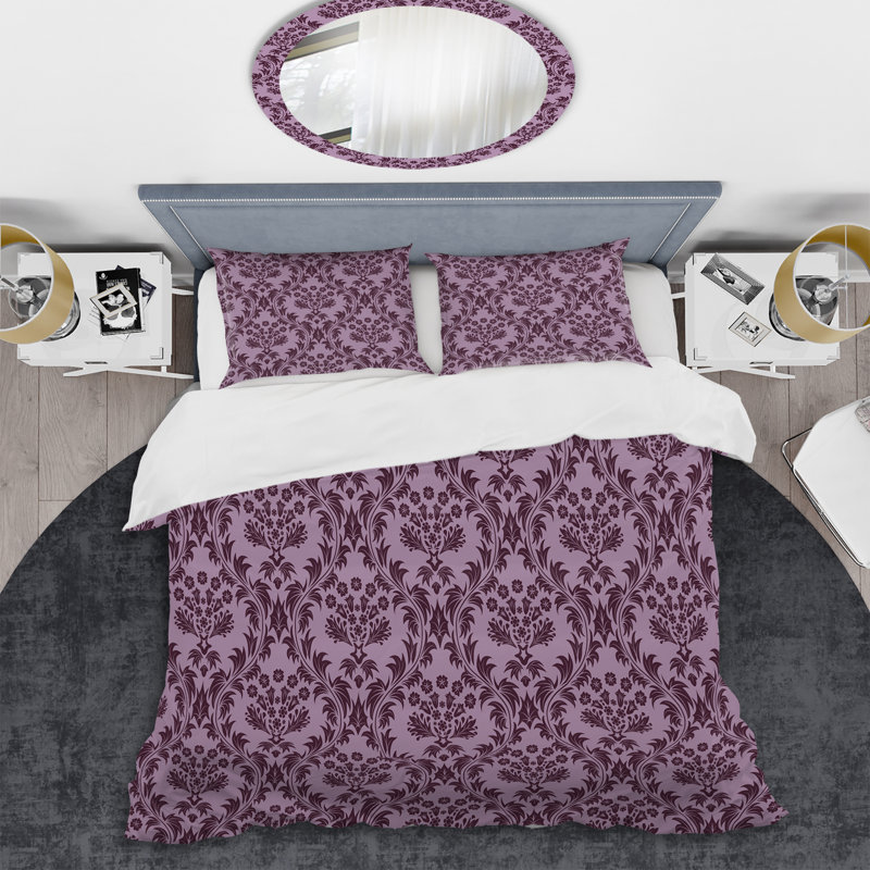 Mauve damassé - ensemble de housse de couette abstrait - microfibre de polyester