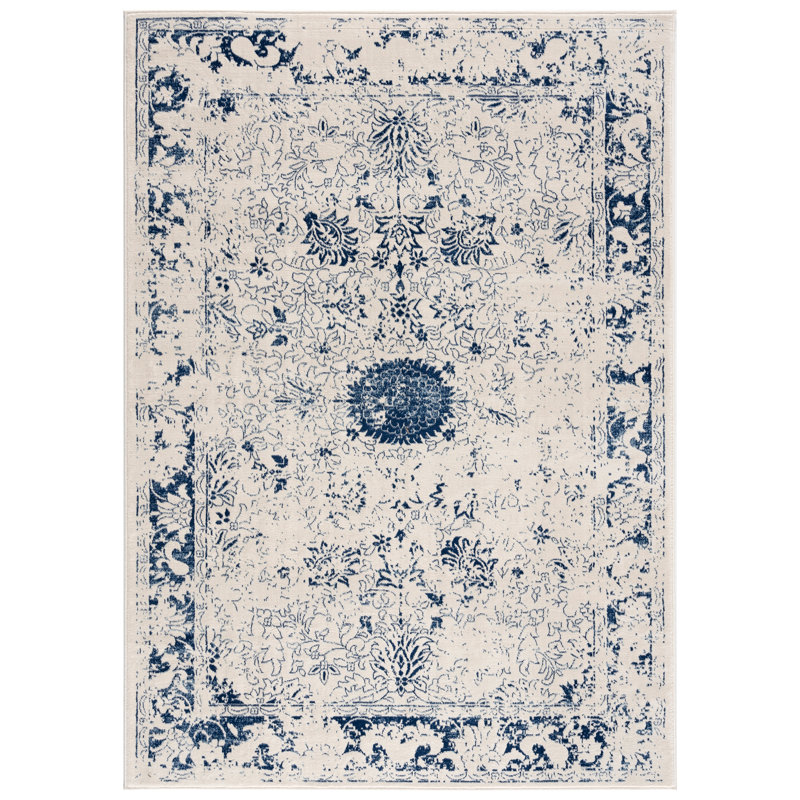 Rug Branch Naveen 5' x 8' (5'3" x 7'7") Navy Blue/Cream Floral Medallion Indoor Area Rug, Contemporary, Low Pile, Stain-Resistant Carpet - Living Room, Bedroom, Dining Room, and Kitchen
