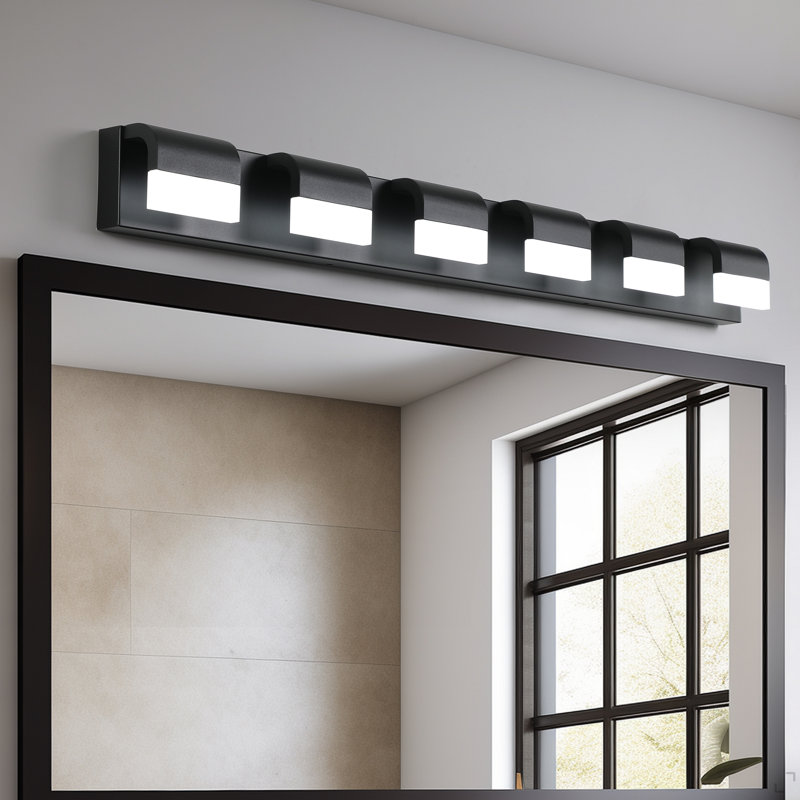 Éclairage pour meuble-lavabo moderne à 6 lumières DEL pour salle de bain Modern, H 4,3 po x l 46,5 po x P 3,5 po, Noir