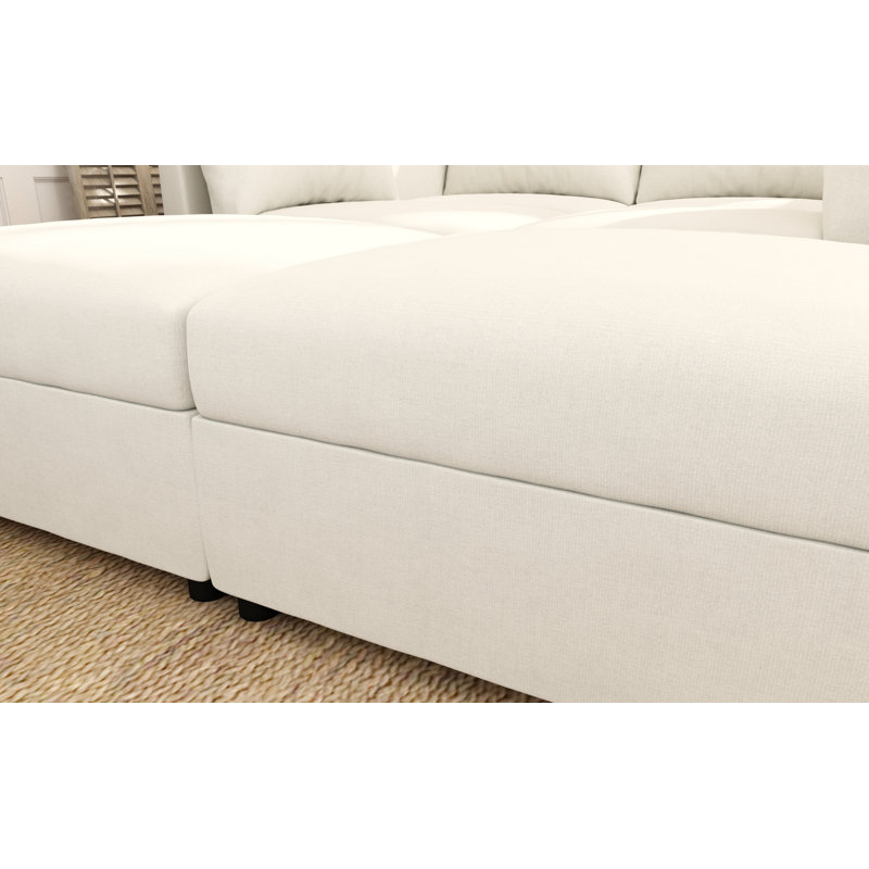Tafariah 123.6'' U-shaped Sectional Upholstered Sofa, Antique White Chenille