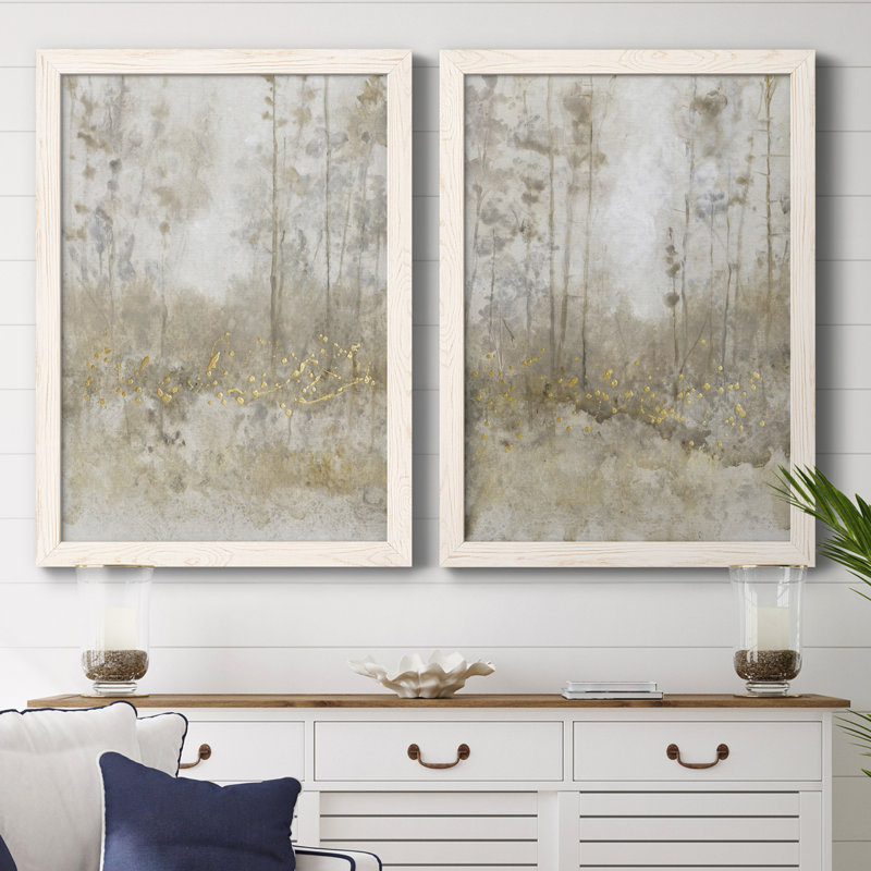 Thicket Of Trees III - ensemble de 2 peintures encadrées, Toile avec cadre blanc, H 31,5 po x l 47 po x P 1,5 po