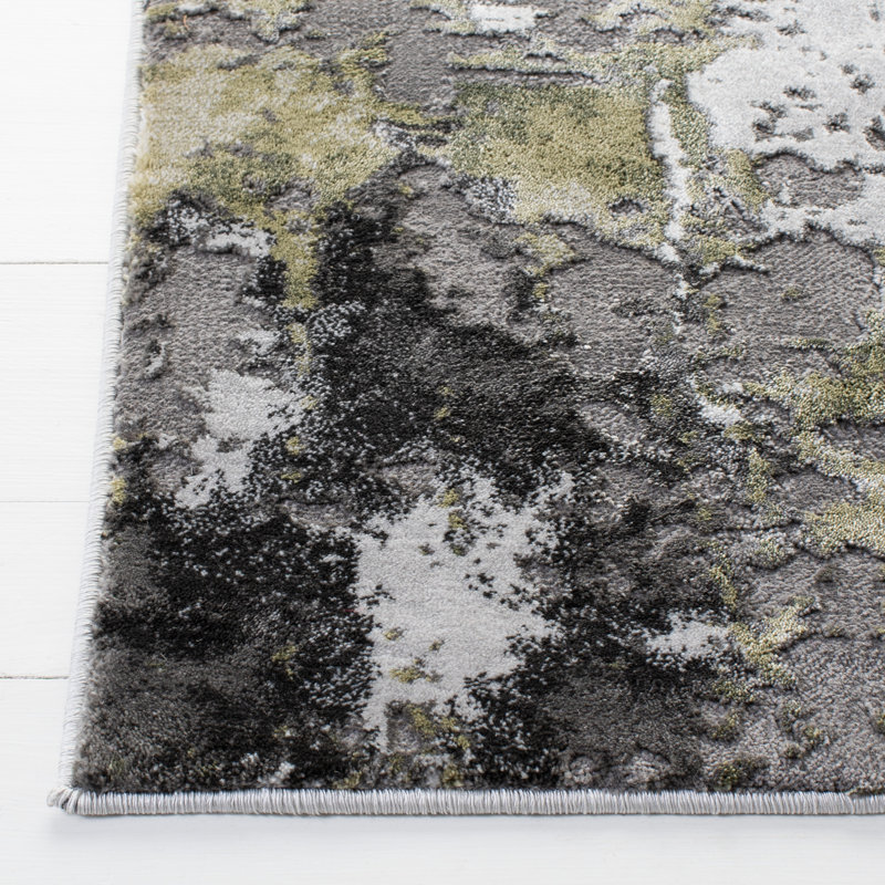 Serafino Abstract Gray/Green Area Rug, Square 5'3"