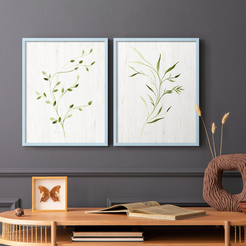 Windblown Leaves I-Premium Framed Print -Ready to Hang - No Nails Required - No Nails Required, Blue, 15" H x 24" W
