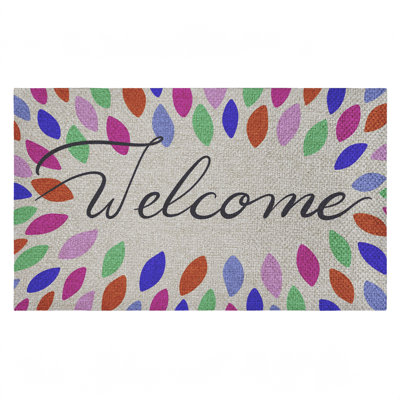 Tapis de porte Vibrant Leaf Shapes Welcome, par Caroline Alfreds, 18 po x 30 po