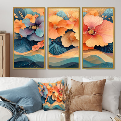 Hibiscus tropical dans une symphonie côtière I - décoration murale hibiscus - 3 pièces