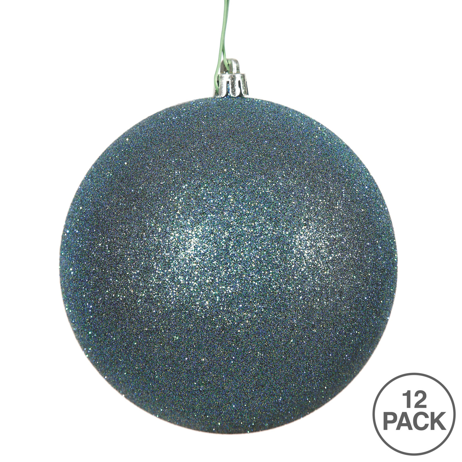 Holiday Décor Ball Ornament, 3" H x 3" W x 3" D, Sea Blue Glitter