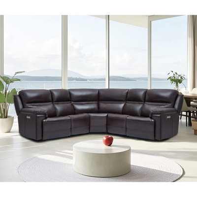108" Leather Modular Power Sectional Sofa with Zero Gravity Adjustable Headrest and Built-In USB Port