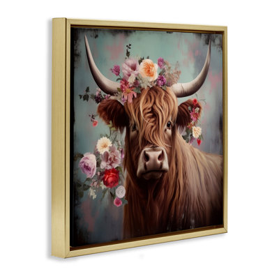 Vache avec fleurs rétro