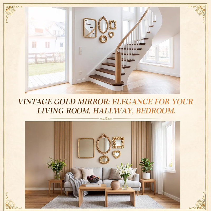 Ensemble de miroirs vintage, 28 cm/20 cm/15 cm/10 cm, style mignon, 5 pièces