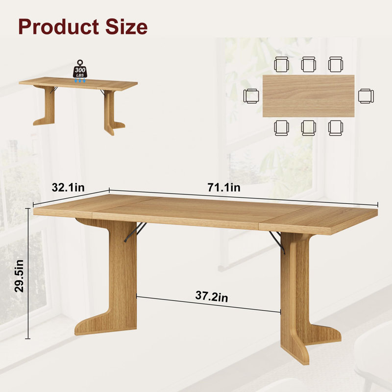 Table de cuisine rectangulaire 71,1 po avec plateau de table épais, Naturel