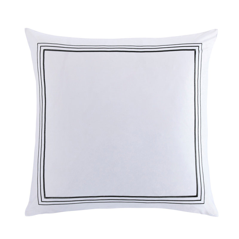 Taie décorative européenne moderne 27 x 27 pouces Border Broderie 100% coton, Noir