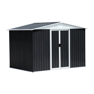Dark Grey 8X6 Feet Aluminum Alloy Frame Storage Shed, Structure, Ventilation To Promote Fresh Air, Outdoor For Garden Equipment Metal Galvanized Steel Construction, Sloped Roof Avoid Water