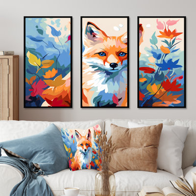 «Orange Foxes Leaf Adventure I», art mural renard