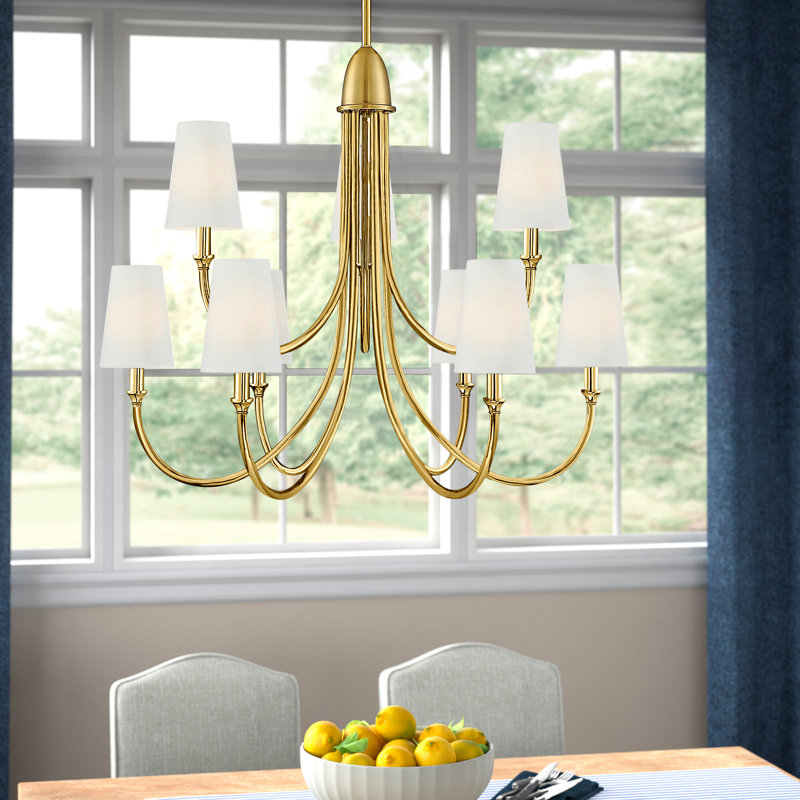 Sandy Creek 9 - Light Dimmable Classic / Traditional Chandelier, Warm Brass