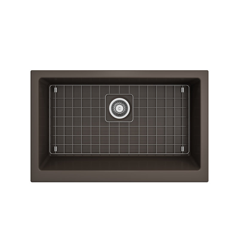 Évier de cuisine à montage double L 34 po x l 21 po avec accessoires Nuova Pro, Brun mat
