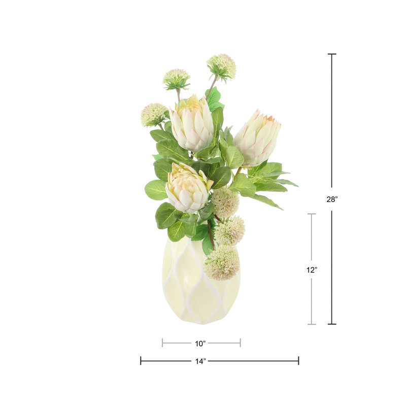 Dahlia and Protea Arrangement in Decorative Ceramic Vase