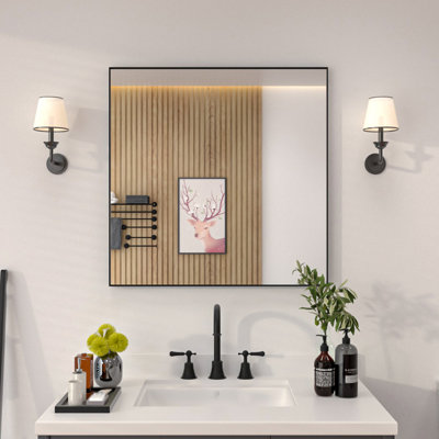 Miroir de salle de bain rectangulaire en métal 1,3 "avec cadre en verre trempé