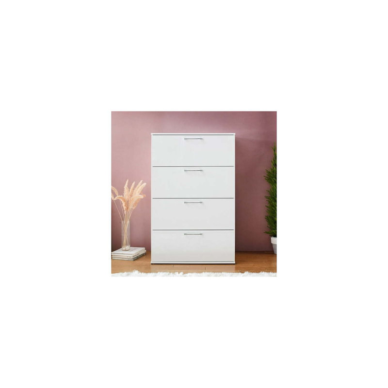  Coffre à quatre tiroirs blanc brillant pour le rangement dans la chambre à coucher, Blanc