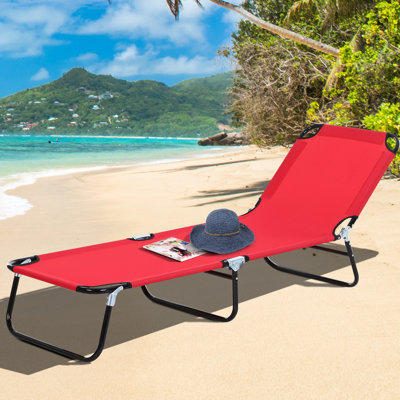 Fauteuil de bronzage pliant - inclinable à 5 niveaux, structure en acier, rouge, pour une utilisation en extérieur sur une chaise longue de plage et de jardin inclinable, cadre pliable pour bronzer